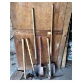 Garden Tools (6) Shovels, Ax, Pick Ax, etc