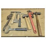 Hammers, pipe wrench, etc