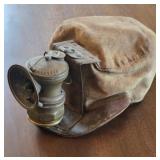 antique Miner's hat cap W/orig brass Auto-Lite