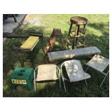 Folding garden stools, benches