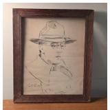 1917 Penn and ink portrait sketch artist signed -