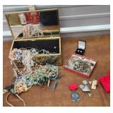 Mirrored jewelry box with contents