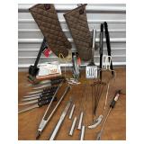 Grill Masters Mic, knives, grilling mitts, tongs,