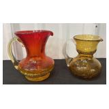 2 Crackle Glass Mini Pitchers