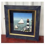 Lighthouse sailboats tile art wall hanging