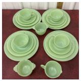 Fireking Jadeite table setting for 4 and cream