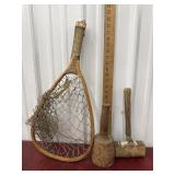 Trout net and 2 wooden mallet/masher