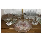 Cake plate, platter, glasses, bowls etc