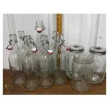 Home brew bottles, glass jars