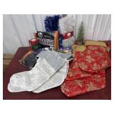 Christmas stocking, garland and Halloween web,