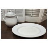 Early white ironstone sugar bowl and platter -