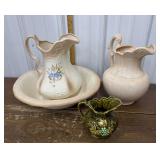 Pottery wash basin, pitchers *a few chips, handle