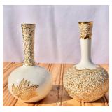 1963 Signed Ivory & Gold Pottery Vases