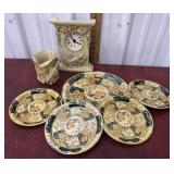 Desk clock pen holder set abs tin trays