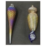 Murano Style Hand Blown Glass Swirl Ornaments (2)