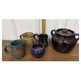 Pottery- mugs, bean pot etc *small chip on bean