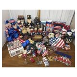 Patriotic lights, birdhouse, bank, plates,