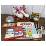 Boy Scouts mess kit, roller skates, Ertl banks,