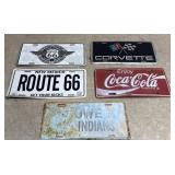 5 Vintage Decor License Plates - Coke, Corvette,