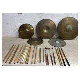 Brass Drum Cymbals & Old Drum Sticks