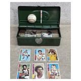 Variety of Older Sports Cards in tackle box-