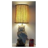 Mid Century Ceramic Owl TV / Table Lamp w/ Shade