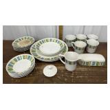 Ironstone plates, bowls, mugs, creamer etc