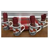 Cardinal Coffee Cups, burgundy napkins w/rings &