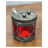 Leonard ruby-red glass drum condiment jar