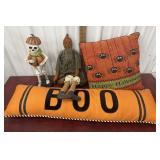 Halloween pillows, pumpkin doll and skeleton