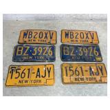 3 Pair of New York License Plates