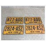 2 Pair of New York License Plates