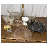 Punch bowl set, milk glass candlestick, pink
