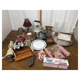 Metal teapot, hand mixer, plates, Shark steam