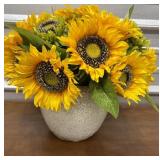 Beautiful Faux Sunflowers in nice pottery