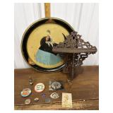 Tray, carved wood shelf, pins, keys etc *shelf