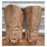 2 hand carved African wooden masks