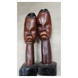 2 African hand carved wooden busts