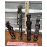 4 Wooden Hand Carved Figurines