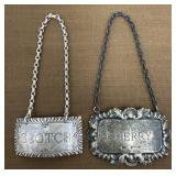 2 decanter tags- Sterling & Hallmark lion w/