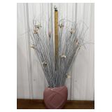 Ceramic vase w/ faux grass, floral accents