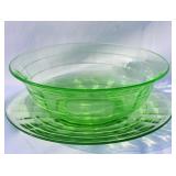 1930's Block Optic Uranium Glass Bowl &