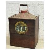 Tin & Wood Gulf Oil Can - no shipping