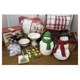 Adult Santa suit, pillow, basket, ornaments,