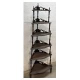 Walnut 6 Tier Etagere Corner Stand