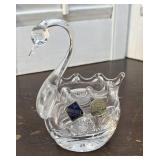 Bohemian hand cut glass swan vase