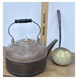 Copper and brass kettle and ladle