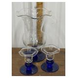 Vase, candle sticks- cobalt blue base