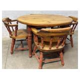 Round Knotty Pine Table w/ 4 Chairs 48/31