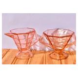 Pink Glass Art Deco Cream & Sugar